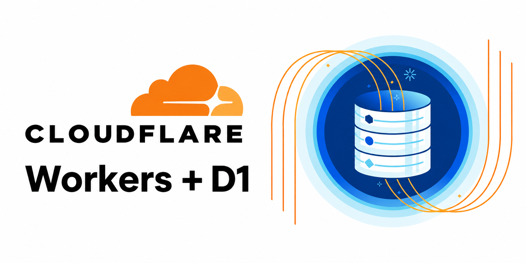 Cloudflare 로고와 Workers + D1 문구, D1 데이터베이스 일러스트를 조합한 이미지